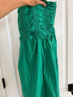Faithfull the Brand Strapless Green Ruched Sundress